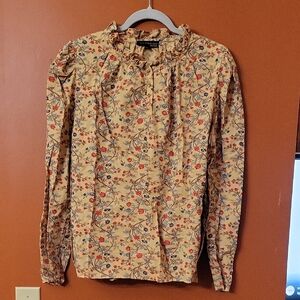 House of Harlow 1960 Beige Floral Ruffle-Neck Blouse